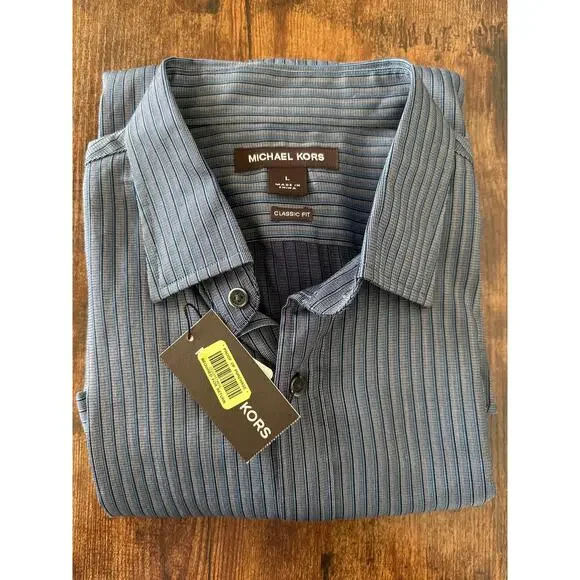 Michael Kors Striped Blue Button Down Shirt Classic Fit Cotton Men's Size Large - Picture 7 of 7